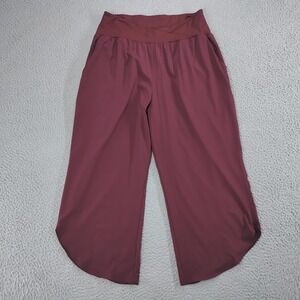 Halara Pants Womens Large Burgundy Crossover High Waist Wide Leg Pockets Crop